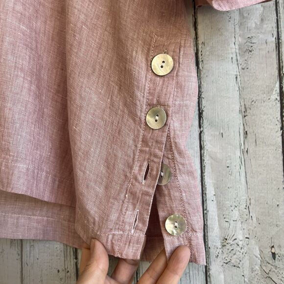 Antibes Blanc Womens Linen Popover Top Size 1X Lagenlook Collared Coastal Beachy - Picture 6 of 10